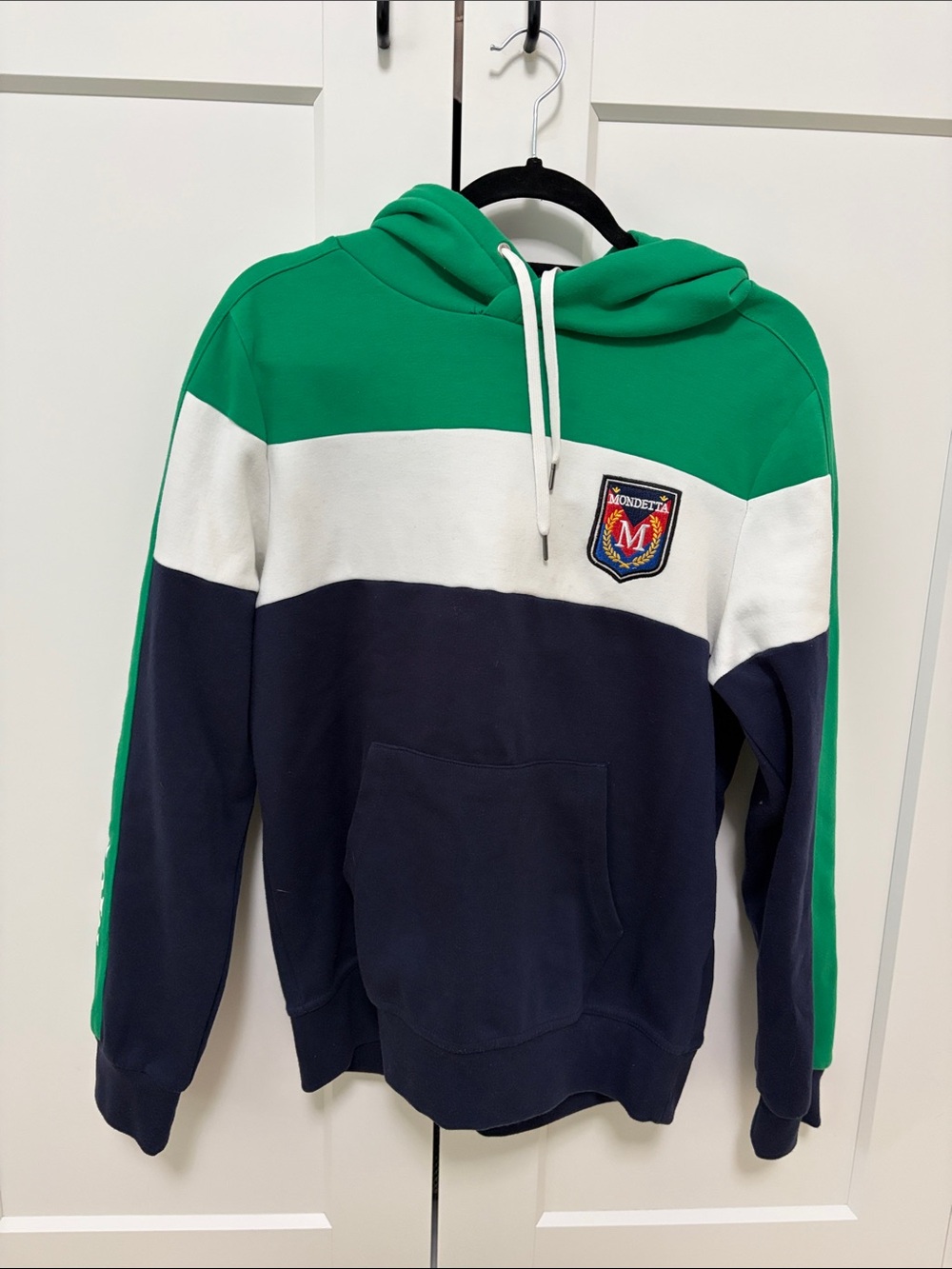 Mondetta Green White Navy Stripe Hooded Sweatshirt
